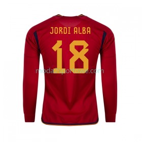 Koszulka Hiszpania JORDI ALBA 18 Domowe Stroje Piłkarskie World Cup 2022 Długi Rękaw